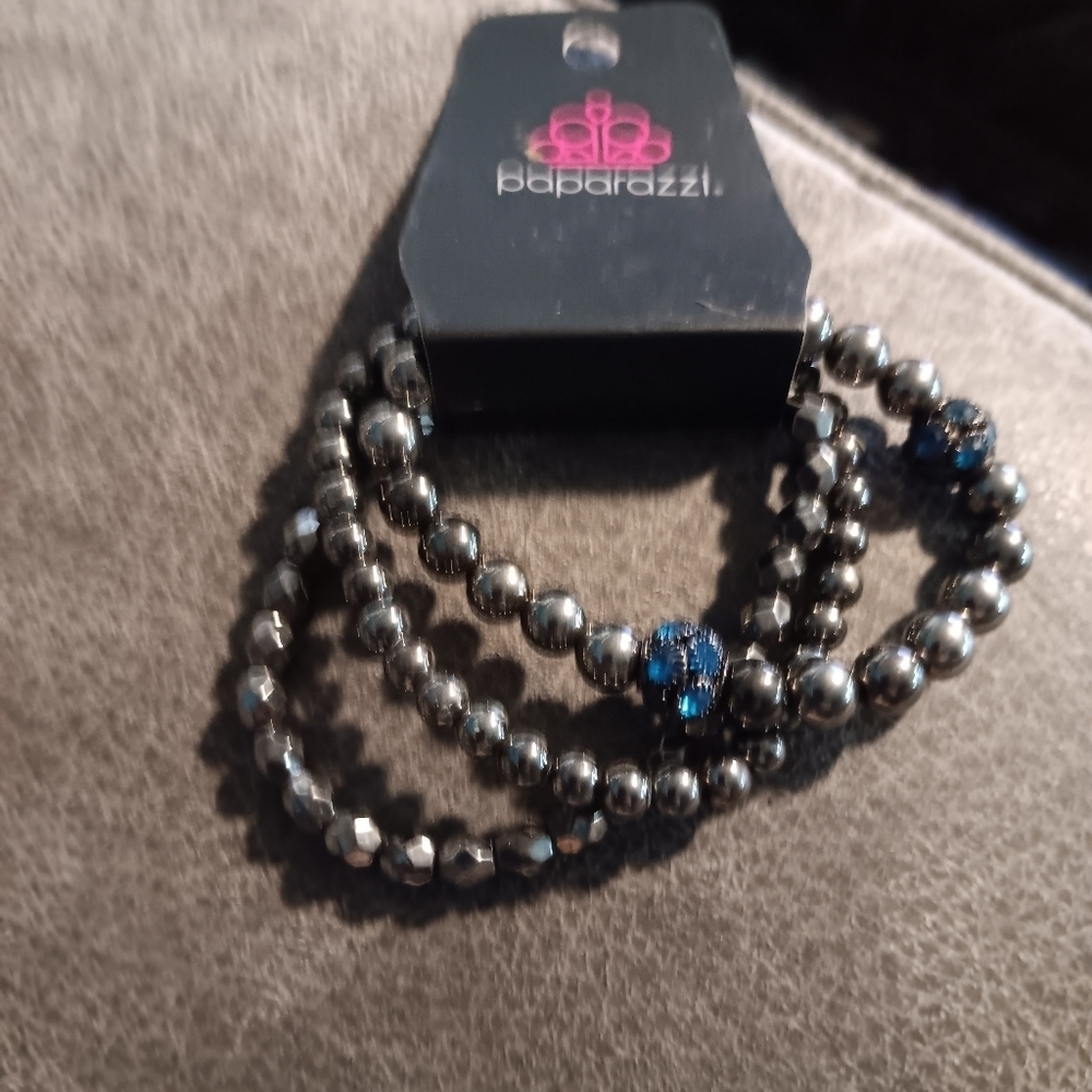 Paparazzi Silver and Blue Beaded Bracelet Set